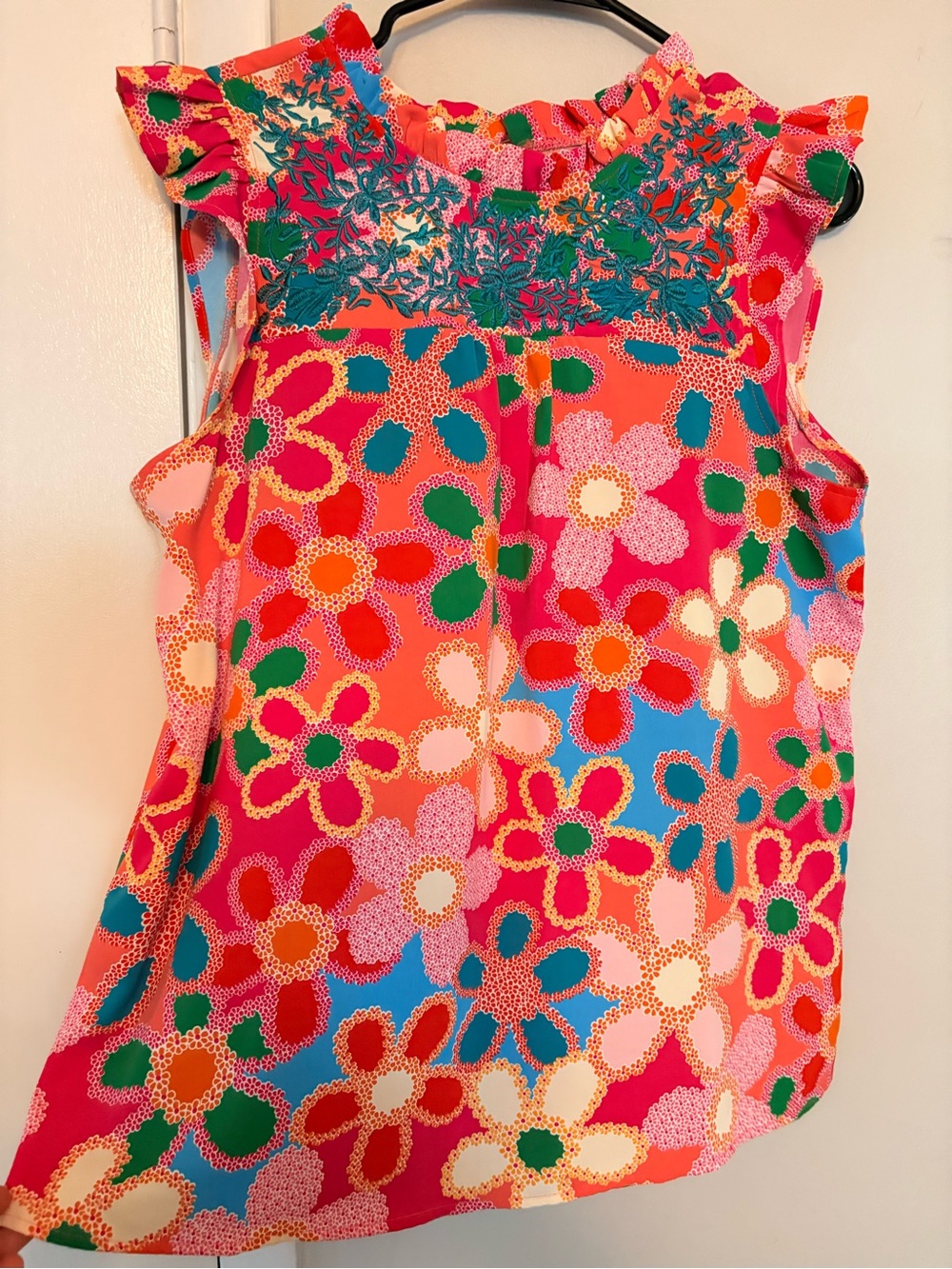 Bright Floral Sleeveless Top - Coral Pink